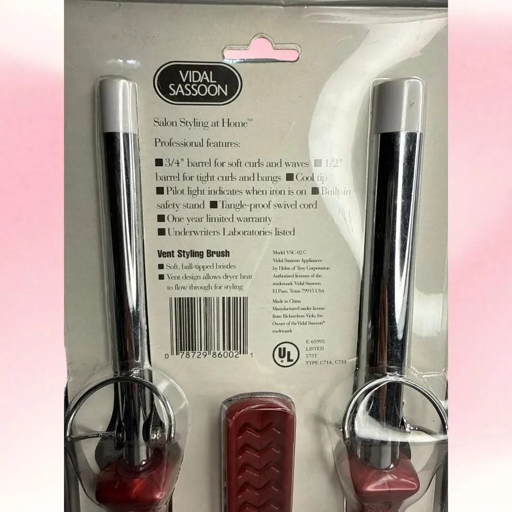 Vintage 1994 Vidal Sassoon Curling Iron Set 1/2 3/4 Brush NOS 90s Retro